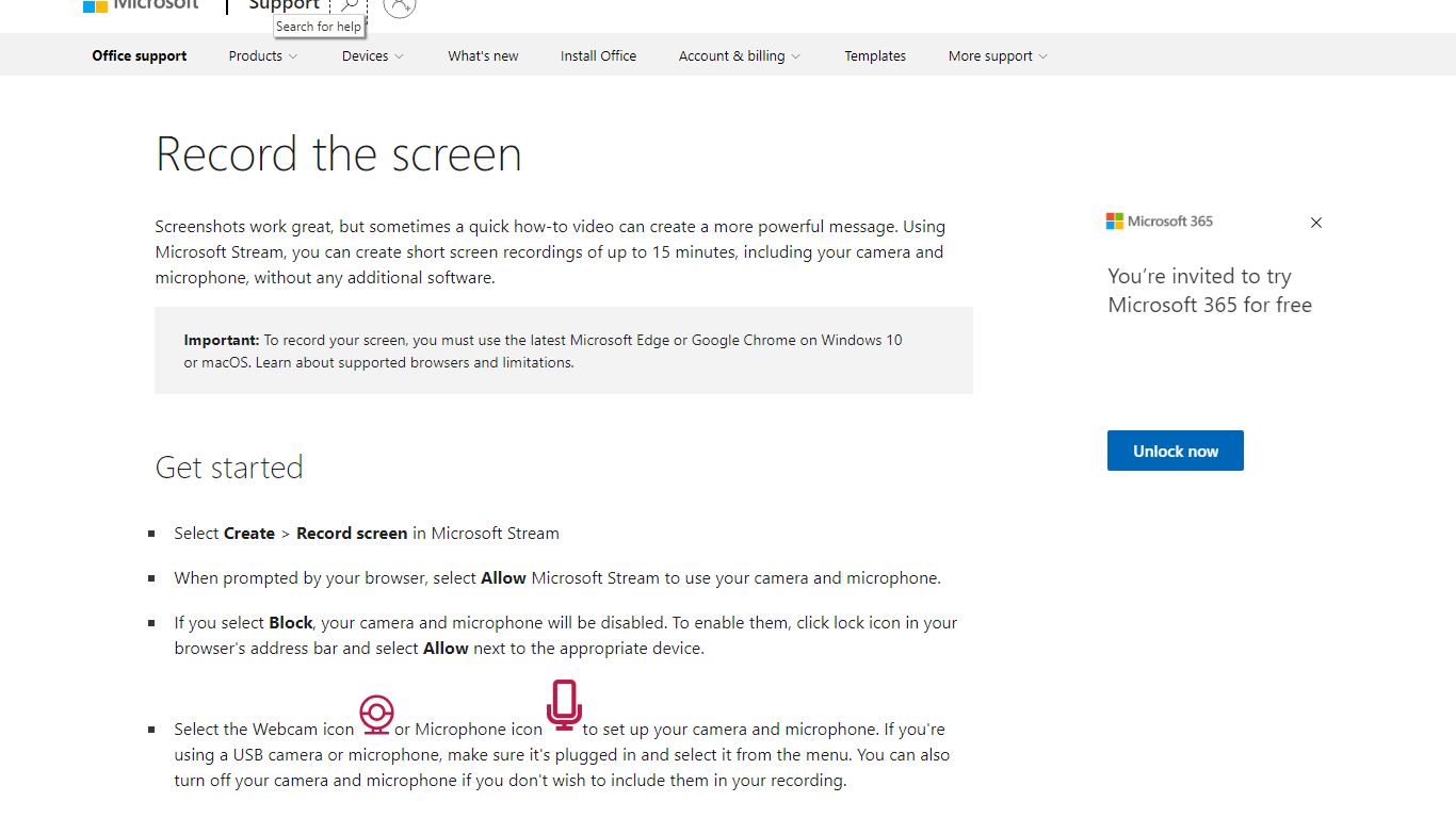 Record the screen - support.microsoft.com